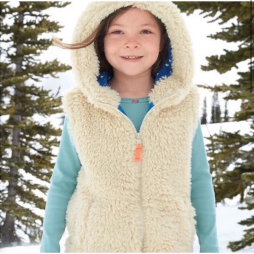 Mini Boden Cream Sherpa Hooded Vest for Kids EUC